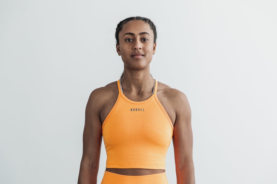 NOBULL Halter Crop Tank (Neon Ribbed) Orange