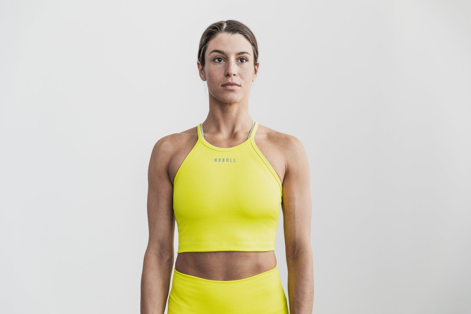 NOBULL Halter Crop Tank (Neon Ribbed) Yellow