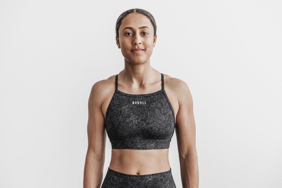 NOBULL High-Neck Sports Bra (Charcoal Floral) Charcoal