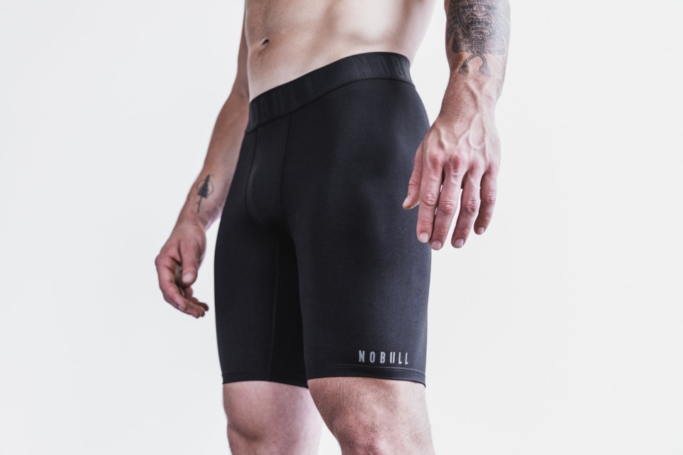 NOBULL Men's Compression Short 9" (Plush Heather) Black