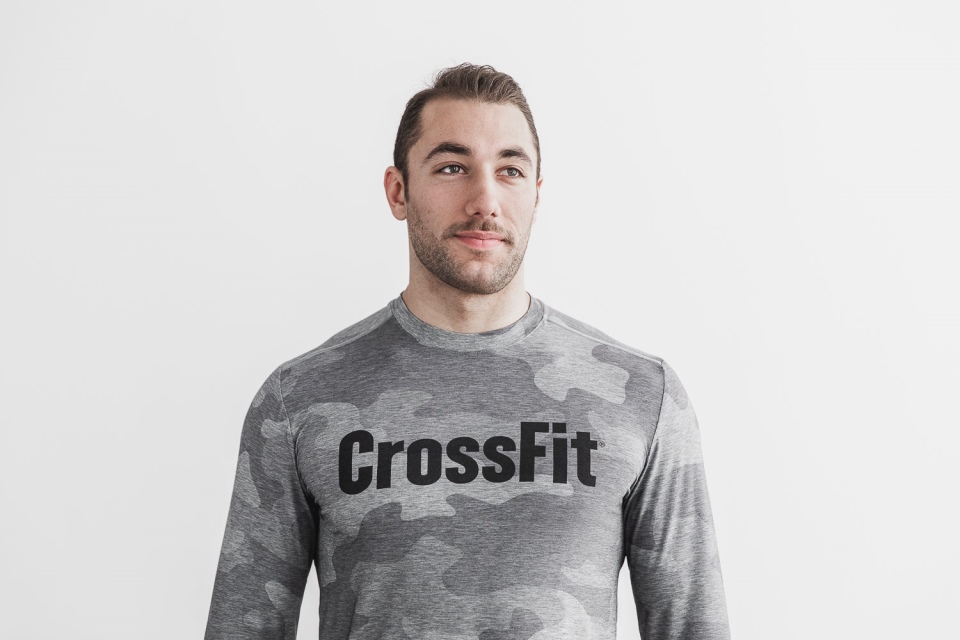 NOBULL Men's Crossfit Long Sleeve Tee (Camo) Grey