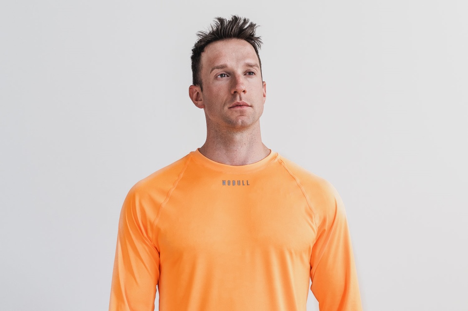 NOBULL Men's Lightweight Textured Long Sleeve Tee (Neon Camo) Orange