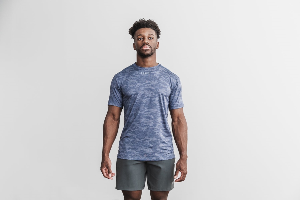 NOBULL Men's Lightweight Textured Tee (Camo) Navy