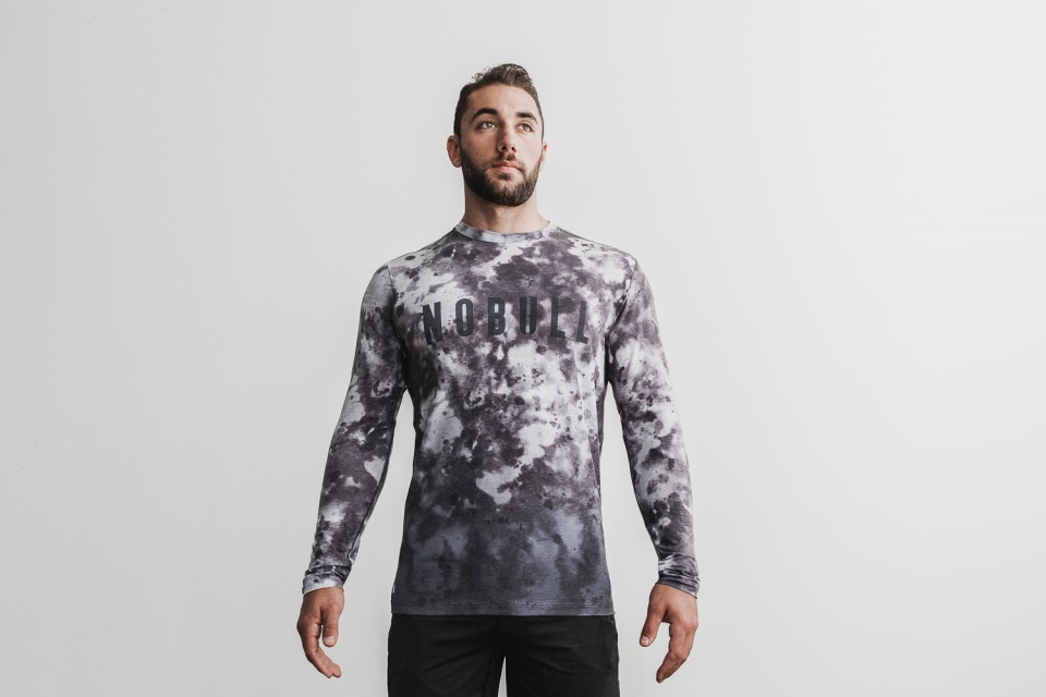 NOBULL Men's Long Sleeve Tee (Dip-Dye) White & Black