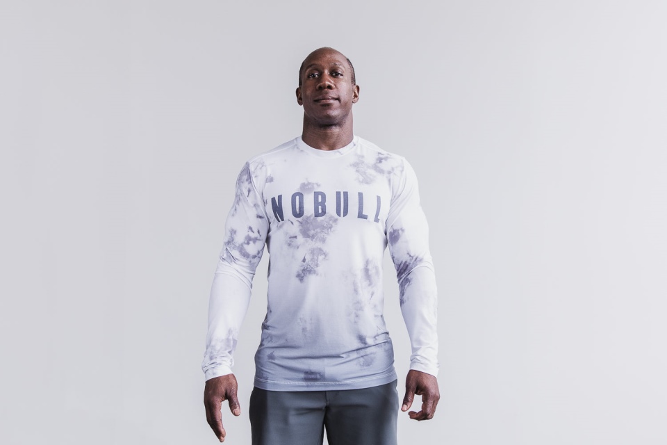 NOBULL Men's Long Sleeve Tee (Dip-Dye) White & Cloud