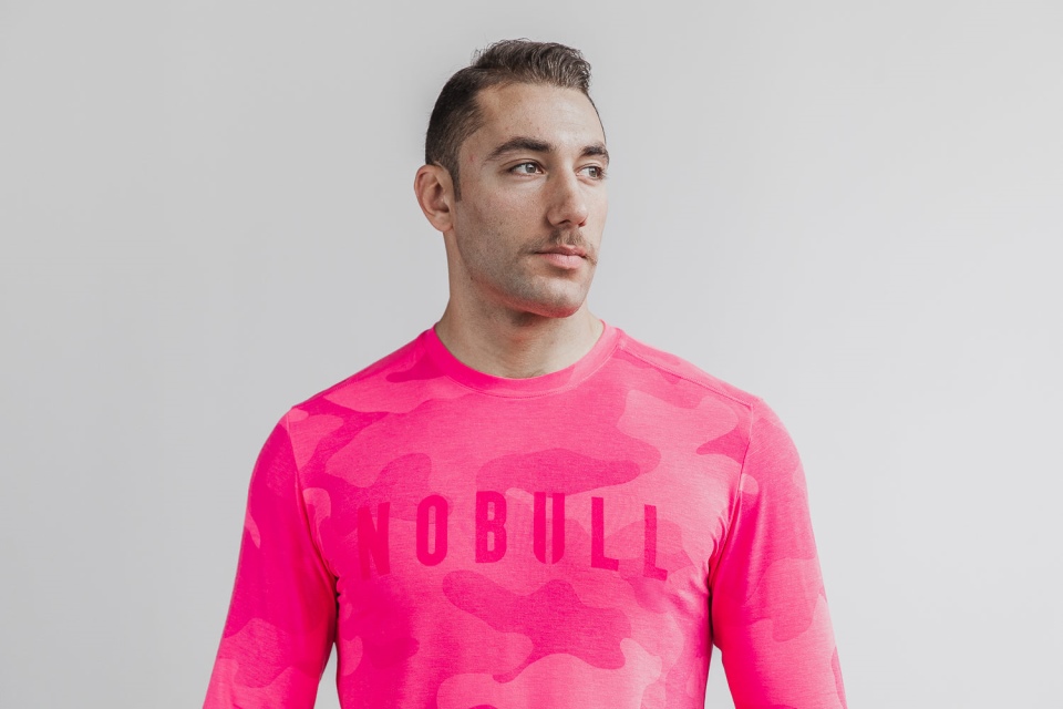 NOBULL Men's Long Sleeve Tee (Neon Camo) Pink