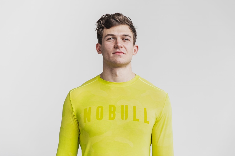 NOBULL Men's Long Sleeve Tee (Neon Camo) Yellow