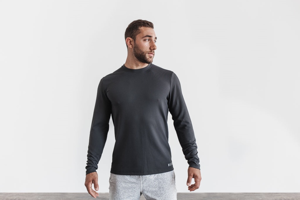 NOBULL Men's Long Sleeve Waffle Dark