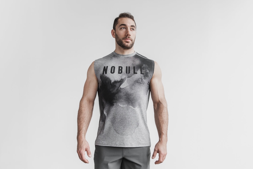 NOBULL Men's Sleeveless Tee (Watercolor Floral) Grey