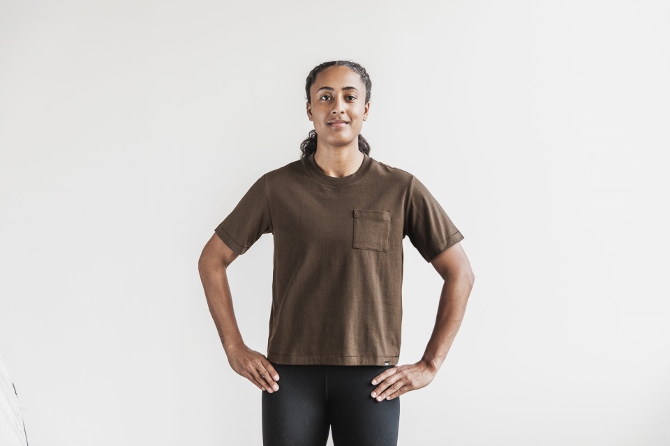 NOBULL Women's Heavyweight Pocket Boxy Tee Espresso