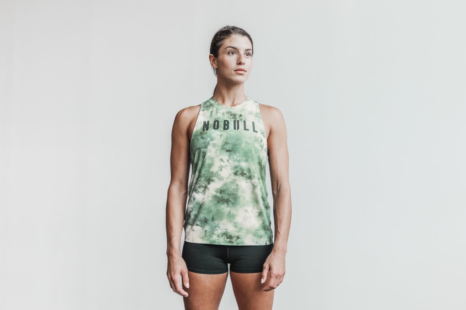 NOBULL Women's High-Neck Tank (Tie-Dye) Vanilla & Army Green