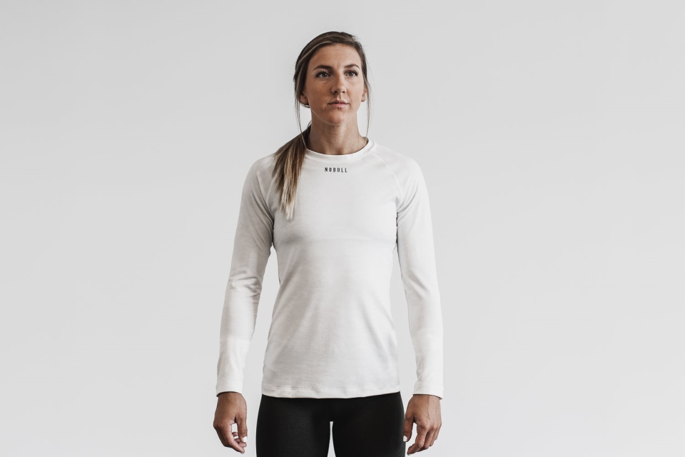 NOBULL Women's Lightweight Textured Long Sleeve Tee (Camo) White