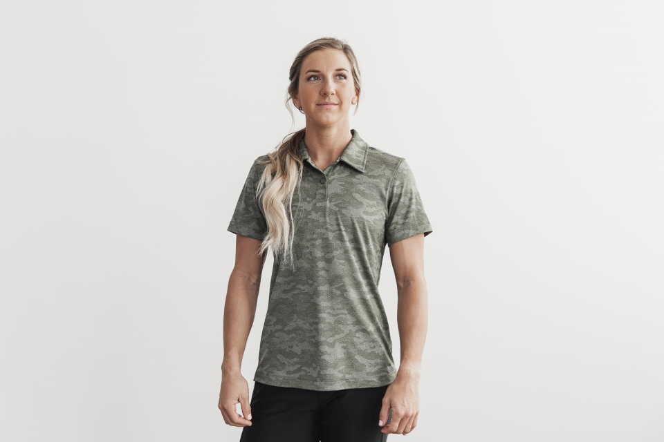 NOBULL Women's Lightweight Textured Polo (Camo) Army