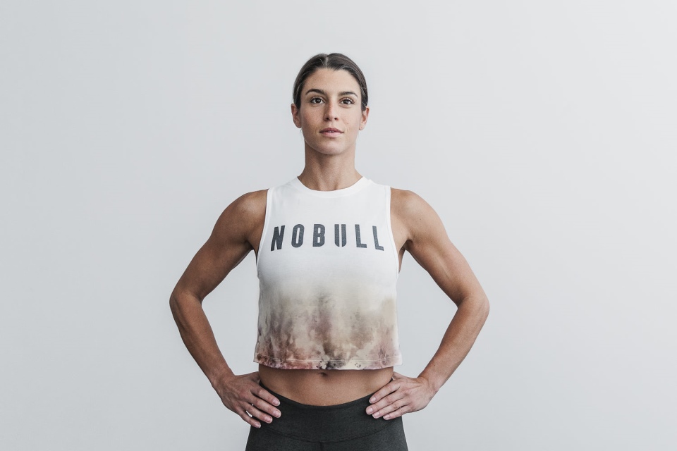 NOBULL Women's Muscle Tank (Dip-Dye) White & Toffee