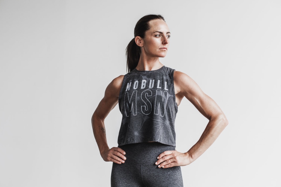 NOBULL Women's Muscle Tank (Madison) Charcoal Hibiscus