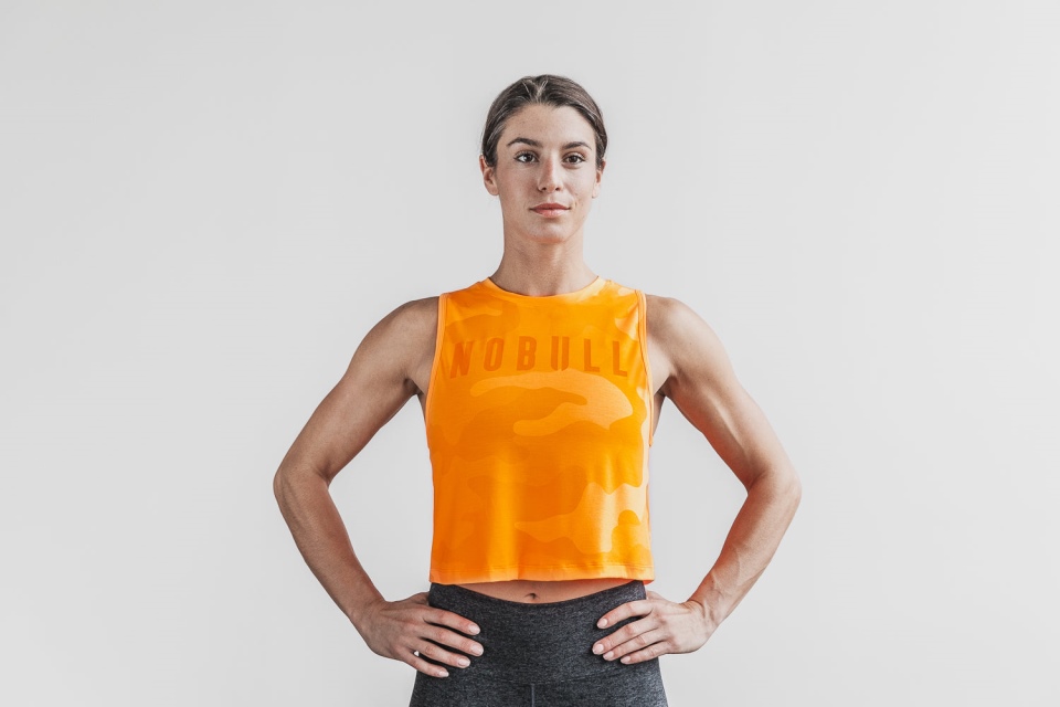 NOBULL Women's Muscle Tank (Neon Camo) Orange