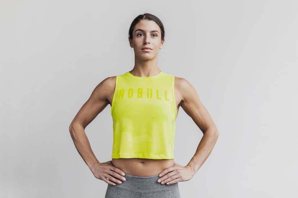 NOBULL Women's Muscle Tank (Neon Camo) Yellow